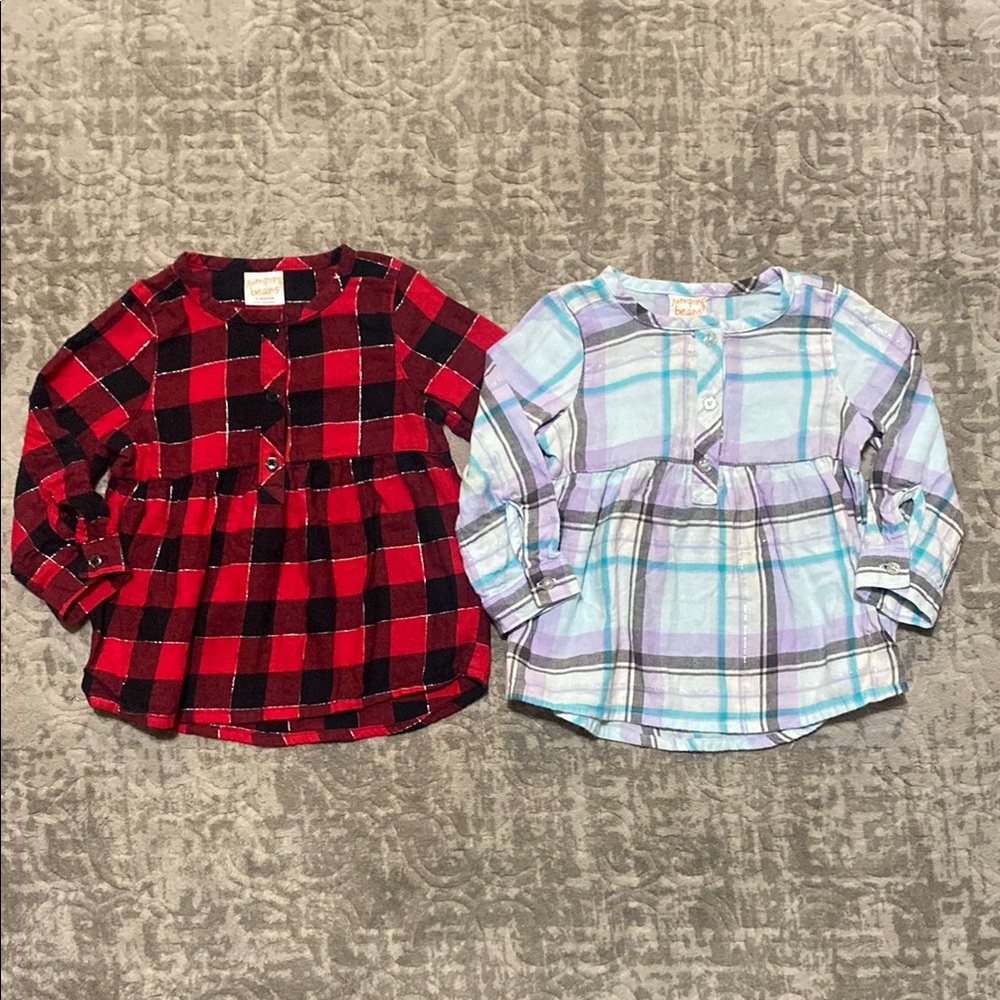 🔥4/20! Bundle of 2 girls jumping beans plaid shirts. Size 18 month.